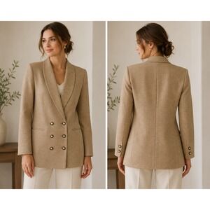 Vintage Stirling Cooper Blazer Womens 10 Tan Double Breasted Long Jacket NWT